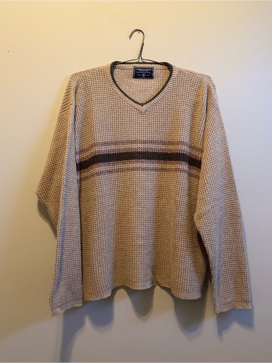 American Eagle Outfitters Other - VTG 90s American Eagle Outfitters Beige V-Neck Sweater with Brown Chest Stripe